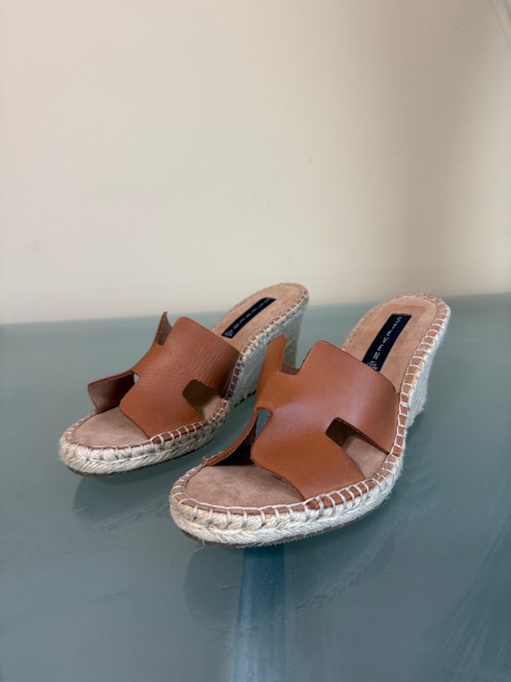 Steve Madden Leather Espadrille Wedge Sandals Size 9.5 | Tan Platform Slides - Picture 3 of 10